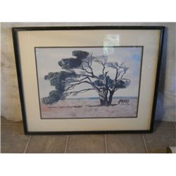 Framed Matted, & Signed 'lone Horse Beside A Tree'