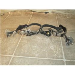 Set Of Black Leather Spurs W/ Large Spur