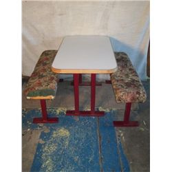 Restaurant Table With Floral Pattern Benches
