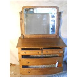 Antique Vanity Swiveled Mirror Dresser W/ 4 Drawer