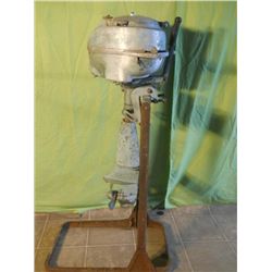 Collectable Silver Boat Motor Non Running On Stand