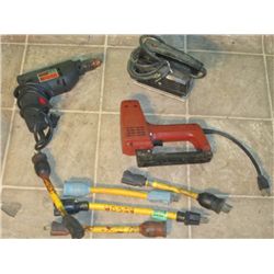 3/8 Drill , Stapler, Sander , & 5-220/110 Plugs