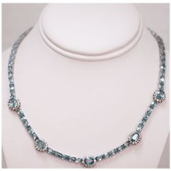 NATURAL 58.85 CTW BLUE ZIRCON OVAL NECLACE 14K GOLD