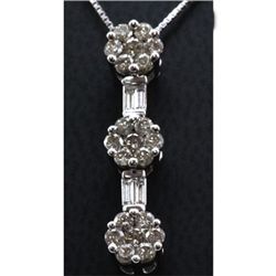Genuine 0.81ctw Round and Bagette Diamond Necklace 14k