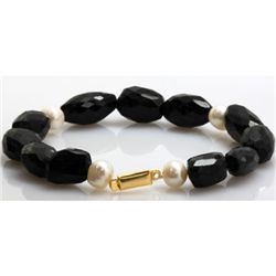 Natural Big Black Spinal and Pearl Beads Bracelet