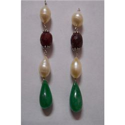 Natural 39.95ct Pearl,Ruby,Emerald Earring .925 Sterlin