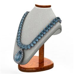 Aqua Marine 46.90 ctw & Diamond Necklace 14kt White or