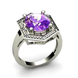 Genuine 4.58 ctw Amethyst Diamond Ring W/Y Gold 10kt