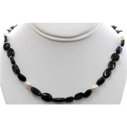 Natural Black Tourmaline and Pearl Beads Necklace