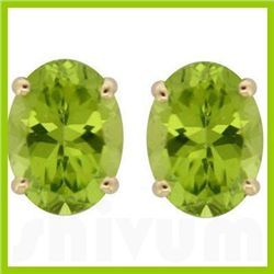 Genuine 4.50 ct 10x8mm Oval Peridot Stud Earrings 14kt