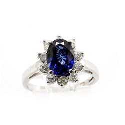 Genuine Blue Sapphire 2.93  ctw  Diamond Ring  10K