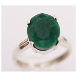 NATURAL 17.00 CTW EMERALD OVAL RING .925 STERLING SILVE