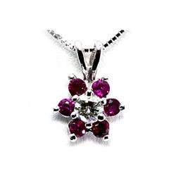 Genuine Ruby0.5Ctw Diamond Necklace14K