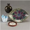 Four items: a blue and white glass fazzoletto