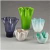 Five ruffled rim MURANO glass vessels, includ