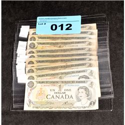 Lof of 13 canadian $1 bank notes