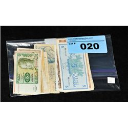 Bag of assorted world bank notes