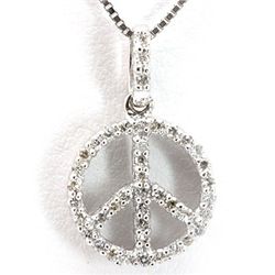 Genuine 0.16 ctw Diamond Peace Sign Necklace 14K