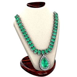 Emerald 59.14 ctw & Diamond Necklace 14kt W/Y 29 g