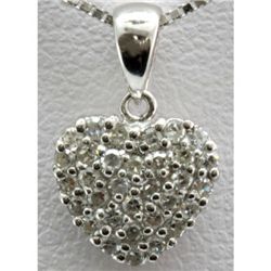 Genuine 0.19 ctw Diamond Puff Heart Pendant 14k W Gold