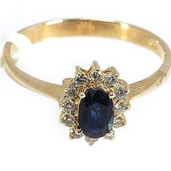 Genuine 0.76 ctw Blue Sapphire & Diamond Ring 14kt