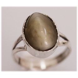NATURAL 18.10 CTW CAT EYE OVAL RING .925 STERLING SILVE