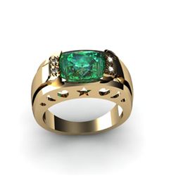 Genuine 3.20 ctw Emerald Diamond Ring W/Y Gold 10kt