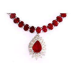 Genuine Vintage Design  91.49 Ctw Ruby Necklace 14k