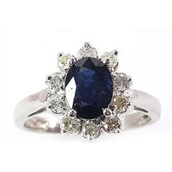 Genuine Blue Sapphire 2.4 ctw  Diamond Ring 10k