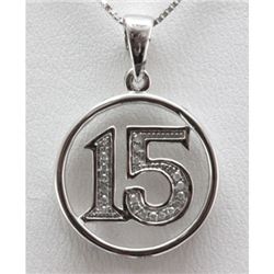 Genuine 0.07 ctw Diamond #15 Pendant inside Circle 14k