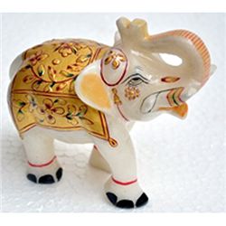 Marble UpTrunk Elephant w/ Gold Plated Design 4in.x5in.