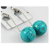 Image 2 : Natural 37.62ctw Round Turquoise Silver Earring