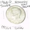 Image 1 : 1968-D SILVER KENNEDY HALF DOLLAR *EXTREMELY RARE MS-64 HIGH GRADE - TONING*!!