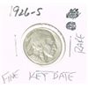 Image 1 : 1926-S EXTREMELY RARE KEY COIN BUFFALO NICKEL *EXTREMELY RARE FINE GRADE - RED BOOK VALUE IS $100.00