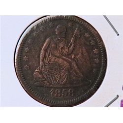 1858 Seated Quarter XF