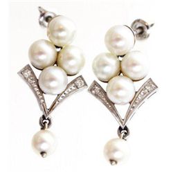 ET0503120057 14K WHITE GOLD PEARL EARRINGS W/DIAMOND AC