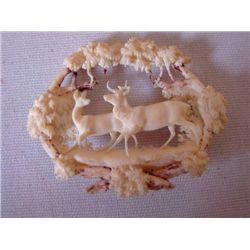 ET0503120122 19th C Carved Ivory Brooch depicting a sta