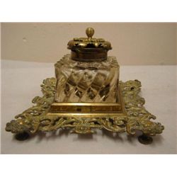 ET0503120116 19th C brass and glass inkwell
