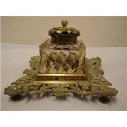 ET0503120116 19th C brass and glass inkwell