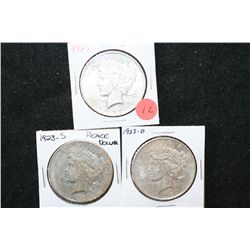 1923, 1923-S & 1923-D Peace $1; Lot of 3