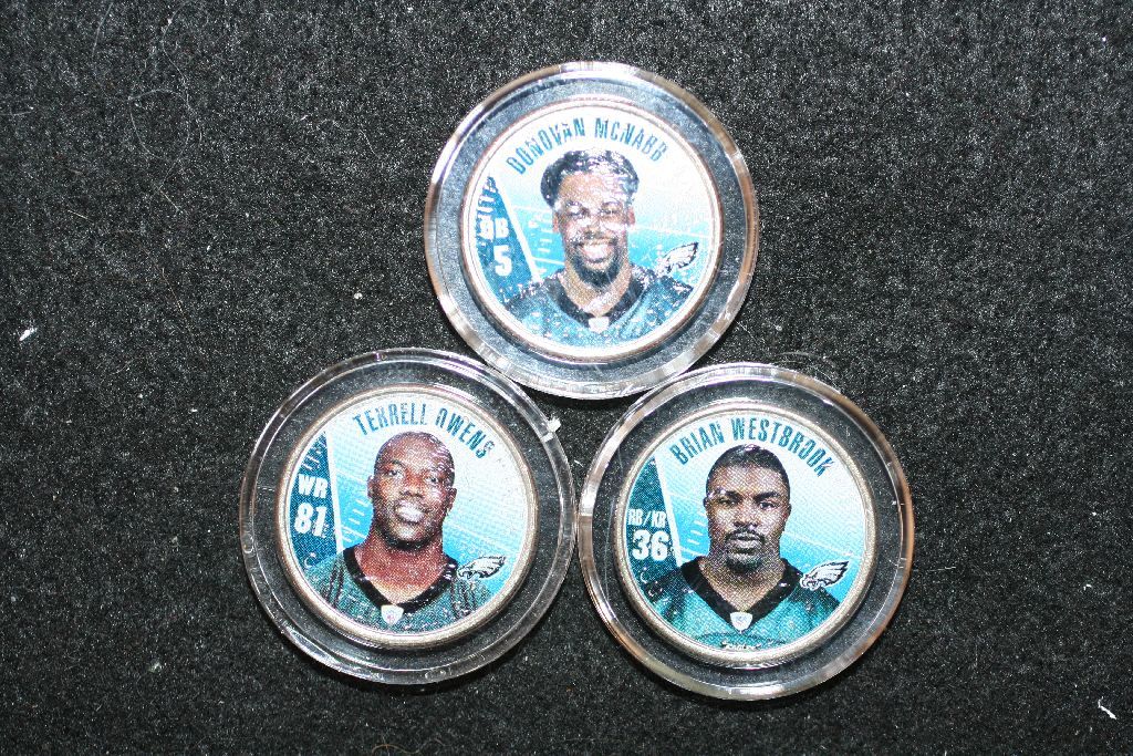1999 Pennsylvania State Quarter Set Colorized W Donovan Mcnabb Terrell Owens Brian Westbrook Of