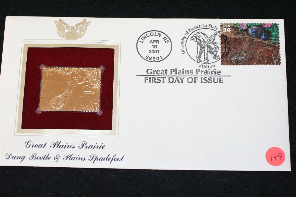 2001 First Day of Issue 22K Gold Replica Stamp W/Postal Stamp; Great