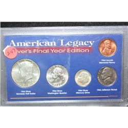 American Legacy Silver's Final Year Edition; 1964 Lincoln Penny, Jefferson Nickel, Roosevelt Dime, W