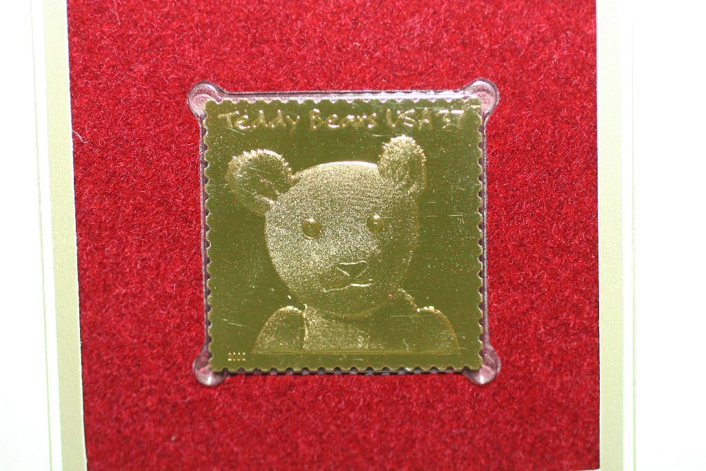 2002 First Day of Issue 22K Gold Replica Stamp W/Postal Stamp; Teddy
