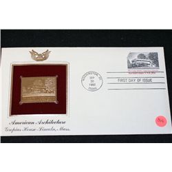 1982 First Day of Issue 22K Gold Replica Stamp W/Postal Stamp; American Architecture Gropius House-L