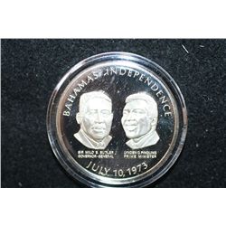 1973 Bahamas Independence Round-Sir Milo Butler & Lynden O Pindling; Sterling Silver 1 Oz.