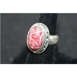 Sterling Silver Ring W/Oval Shaped Red Marbled Gemstone
