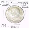 Image 1 : 1969-D SILVER KENNEDY HALF DOLLAR *RARE TONED MS HIGH GRADE - NICE COIN*!!