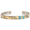 Image 1 : Old Pawn Navajo Turquoise & 14k Gold over Sterling Silver Cuff Bracelet - T. Jon