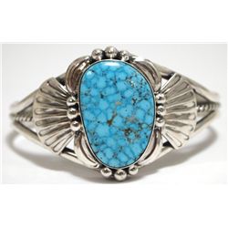 Navajo Spider Web Kingman Turquoise Sterling Silver Cuff Bracelet - Mary Ann Spencer